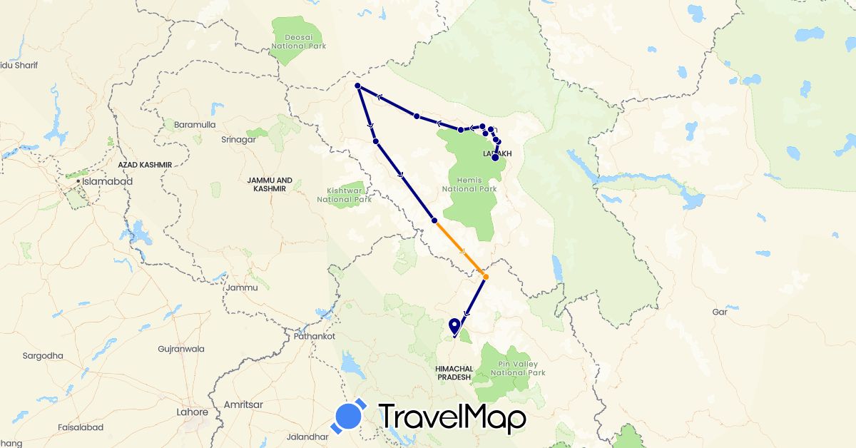 TravelMap itinerary: driving, hitchhiking in India (Asia)